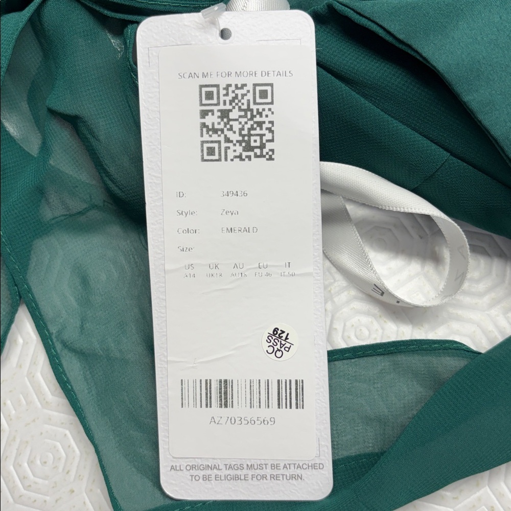Azazie Spaghetti Strap Halter Full Length Formal Dress Emerald Green Size 14 NWT - Picture 5 of 11